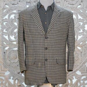 Perry Ellis Made in Italy Plaid Linen Blend Blazer Men's M Viscose-Linen Classic